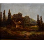 Continental, possibly Austrian, late 19th century, Cottage in a Hilly Landscape . oil on canvas,