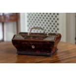 A French Palais Royal burr wood musical sewing box, circa 1840, probably stained burr yew, of