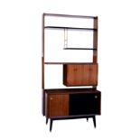 A G-plan teak and black lacquered room divider by Ernest Gomme, 1960s, the open back with single