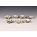 A matched set of Chinese Famille Rose porcelain footed dishes, each with Tongzhi (1862-1874) seal