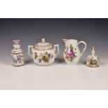 A small collection of Continental porcelain, comprising a Meissen floral decorated milk jug, with