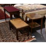 A Victorian style stained pine rectangular card table, with dark red baize top and turned legs,