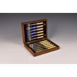 A oak cased set of George V silver and bone fish knives and forks, E. P. Co. Ltd., Sheffield 1921,
