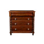 A Victorian Channel Islands mahogany chest, the moulded top over an ogee top drawer and three