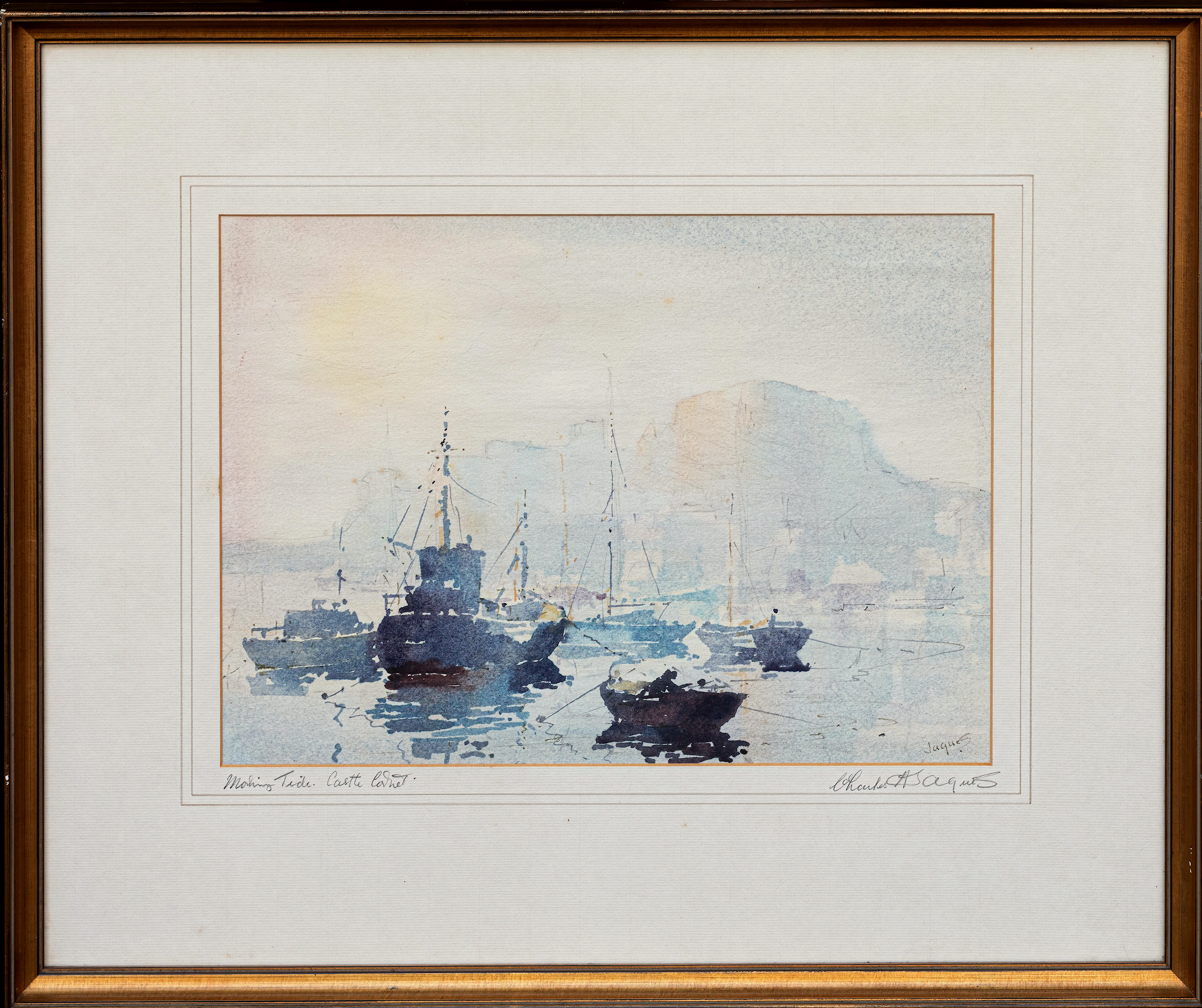 Charles Jaques (1921-2008), "Morning Tide, Castle Cornet" Guernsey . watercolour, signed lower right - Image 2 of 2