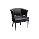 An early 19th century style mahogany and black leather tub chair, late 20th century, the padded back