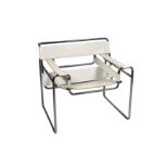 A Wassily chair after a design by Marcel Breuer, late 20th century, the white leather chair with