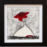 Sara Rosen (Polish, born 1960), Poppy in Vase . signed lower right, encaustic painting . 15¼ x 15¼