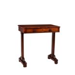 A good late Regency rosewood centre table, the rectangular top with rounded angles, over a single