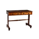 An early 19th century and later mahogany sofa table, the plain rectangular top over two frieze