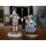 A German Meissen style porcelain group, late 19th century, depicting a Galant escorting a maid