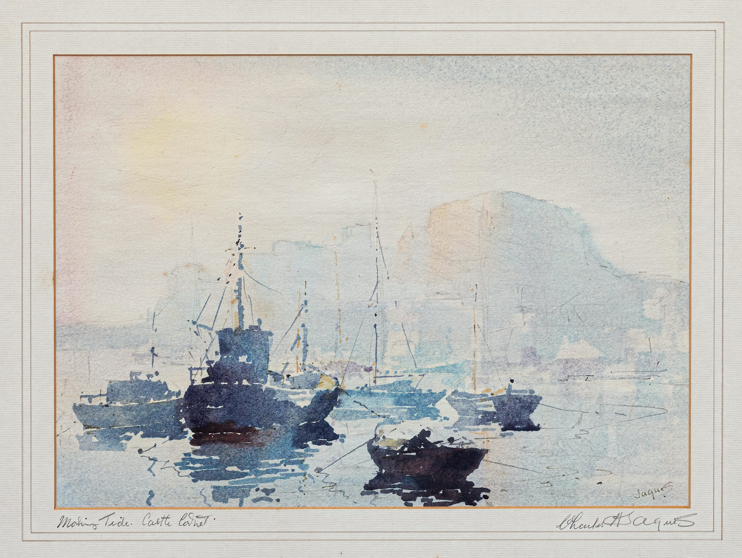 Charles Jaques (1921-2008), "Morning Tide, Castle Cornet" Guernsey . watercolour, signed lower right