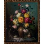 Continental School, late 20th century, Still Life of Flowers in a Vase . oil on canvas, signed lower