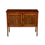 A George III satinwood and mahogany two door side cabinet, the kingwood cross banded satinwood top