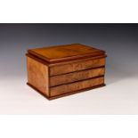 A fine Italian made burr walnut Osvaldo Agresti jewellery box / cabinet, the hinged lid opening to