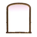 A Victorian giltwood arched overmantel mirror, with moulded frame and the original plate, 46 x 39¼