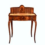 An 18th century style English yew wood bonheur du jour, first half 20th century, the bowfront