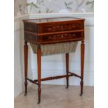 A good 19th century rosewood, satinwood and marquetry work table, the rectangular top with raised