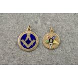 A pair of 9ct yellow gold Masonic pendants (2),