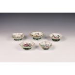 Five Chinese famille rose porcelain footed dishes, each with Tongzhi (1862-1874) seal marks to