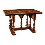 A North Italian 18th century and later marquetry top centre or library table, the walnut, ebony,