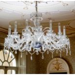 A large 19th century style sixteen light cut glass chandelier, second half 20th century, the
