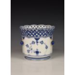 An early Royal Copenhagen porcelain fluted jardinière with moulded snails, blue painted with
