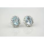 A pair of 18ct aquamarine and diamond cluster earrings, the aquamarines totalling approximately 4.