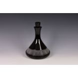 John Rocha for Waterford - a contemporary hobnail flash cut black glass ship's style decanter,