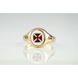 A pair of 9ct yellow gold Masonic rings, One with the cross of the Knights Templar. Ring size W