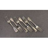 A set of six Victorian silver fiddle pattern starter forks, Elizabeth Eaton, London 1850, not