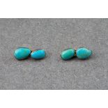 A fine pair of antique 9ct rose gold and turquoise cufflinks, the turquoise beads measuring