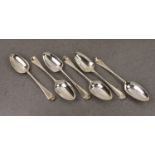 A set of six early George III silver Hanoverian pattern table spoons, no maker's marks, London,