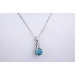 A white gold, zircon and diamond pendant necklace, the round cut zircon weighing approximately 3.0ct