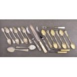 A collection of various silver flatware / cutlery, comprising a set of six cast silver ice cream