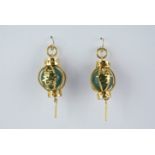9ct gold and jade earrings in the shape of Chinese lanterns, featuring a yellow gold cage with