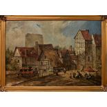 Continental, late 19th century, Dutch townscape . oil on panel, unsigned . 22 x 32in. (55.8 x 81.