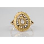 A Victorian 15ct gold and diamond cluster ring, featuring an pear shaped rose cut diamond to the