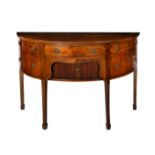 A late Victorian / Edwardian demi-lune mahogany sideboard, with boxwood stringing and a single