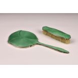 A George VI silver and green guilloche enamel brush and mirror, W. G. Sothers Ltd., Birmingham 1947,