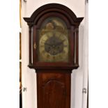A late 18th century Jersey mahogany longcase clock by James Thoreau, the eight day, bell strike four