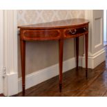 An 18th century and later mahogany and satinwood banded demi-lune side table, the top inlaid with