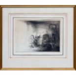 Edmund Blampied R.E. (Jersey, 1886-1966), "Village News", drypoint etching, signed "Blampied Jan.