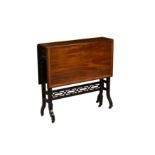 An Edwardian satinwood banded mahogany Sutherland table by Bartholomew & Fletcher, the rectangular