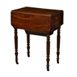 A William IV mahogany Pembroke style work table, the rectangular dropflap top centred by an inlaid