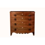 A late-Regency Channel Islands inlaid mahogany bowfronted chest, the rosewood edged top over four