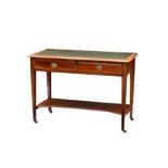 A mid-19th century mahogany two drawer writing table, the moulded rectangular top with inset gren
