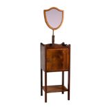 An Edwardian George III style cross banded mahogany gentleman's night table with shaving mirror, the