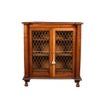 A William IV satin walnut inverted breakfront bookcase, the reel moulded top with outset corners