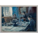 Arthur Henry Knighton Hammond (British, 1875-1970), Family Tea . watercolour, signed lower left . 21